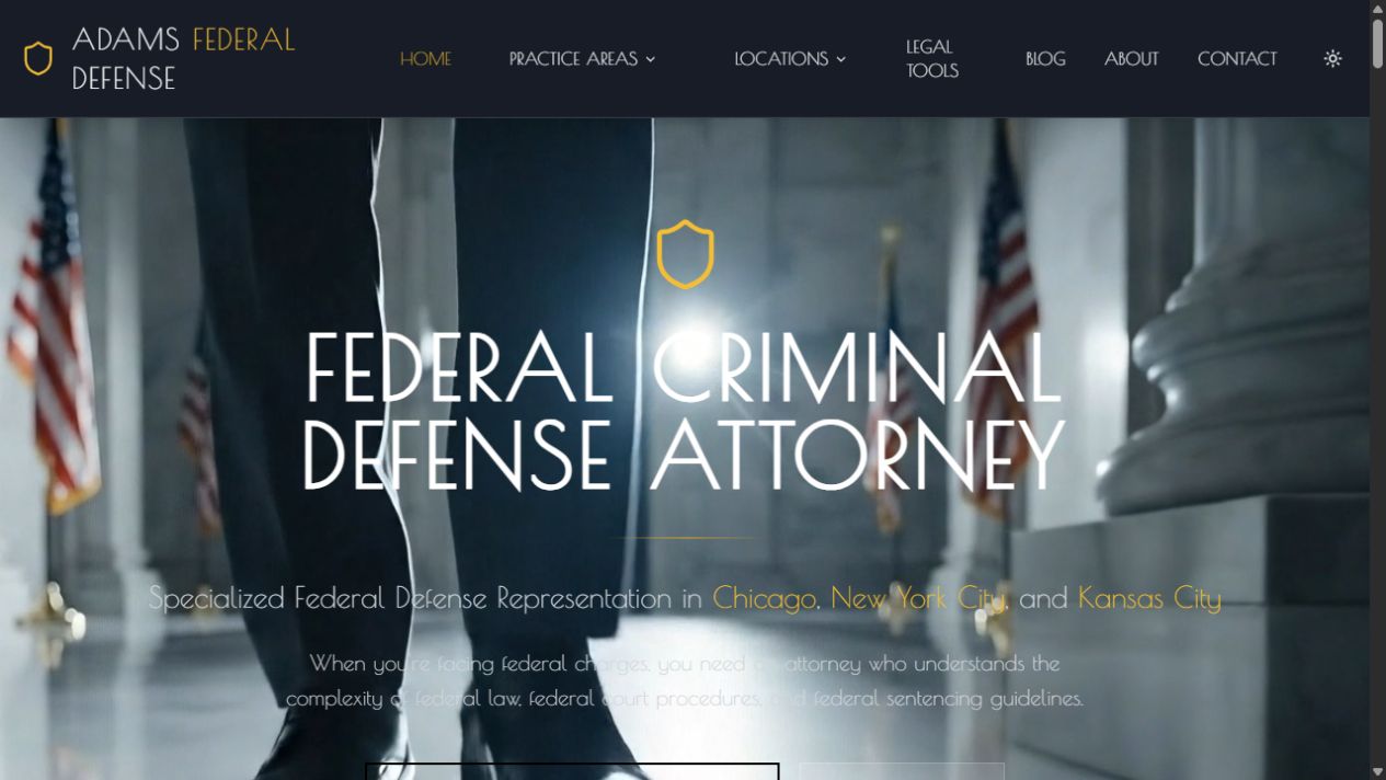 September 2026 screenshot of Adams Federal Defense
